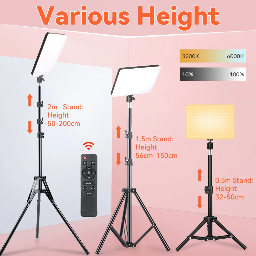 LED Video Light With Professional Tripod Stand Remote Control Dimmable Panel Lighting Studio Photo Live photography Fill-in Lamp |