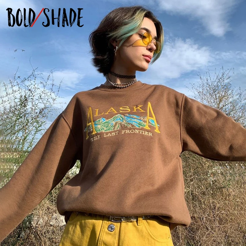 

Bold Shade 90s Vintage Y2K Women Sweatshirts Harajuku Letter Graphic Embroidery Indie Outfits Long Sleeve Crewneck Hoodies Slim