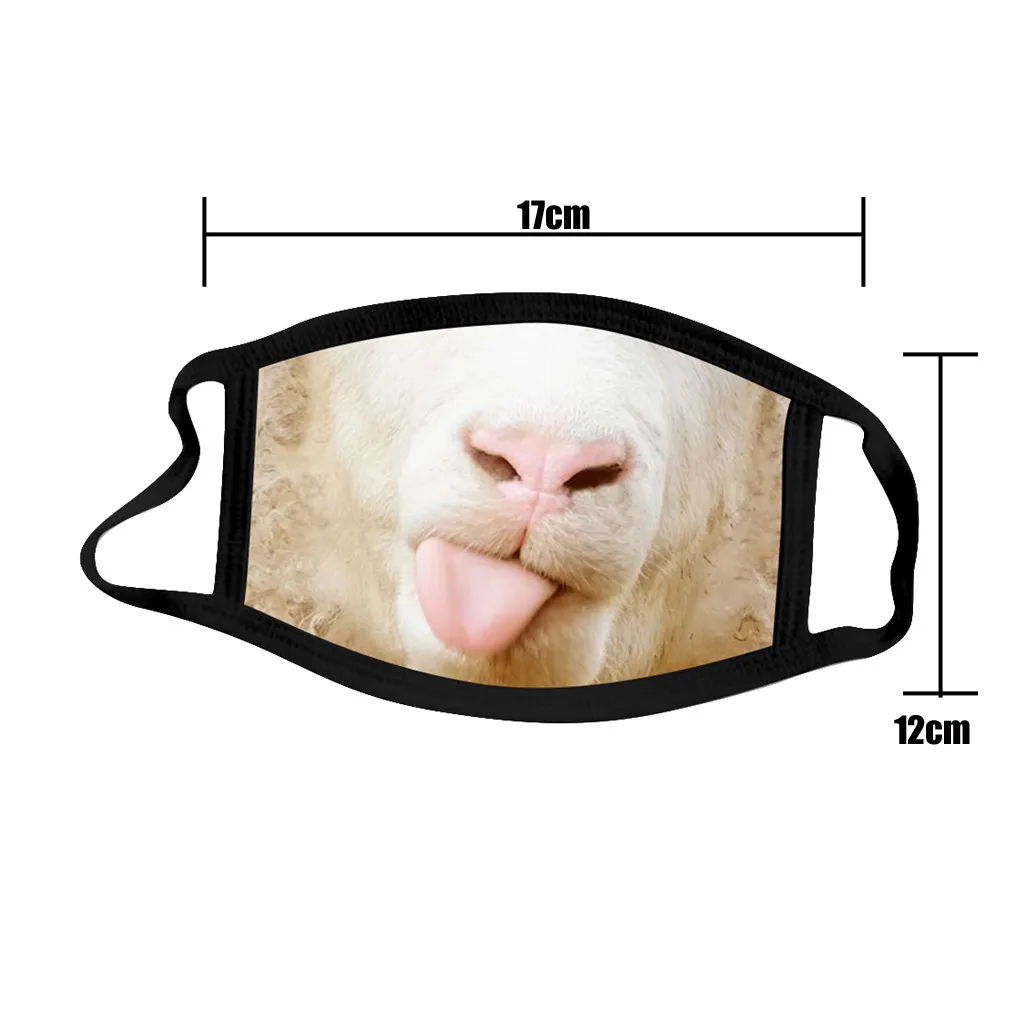 

4PC Adult Creative Animal Printed Funny Face Mask Washable Reusable Cotton Fabric Mouth Masks Dustproof Face Shield Mascarillas