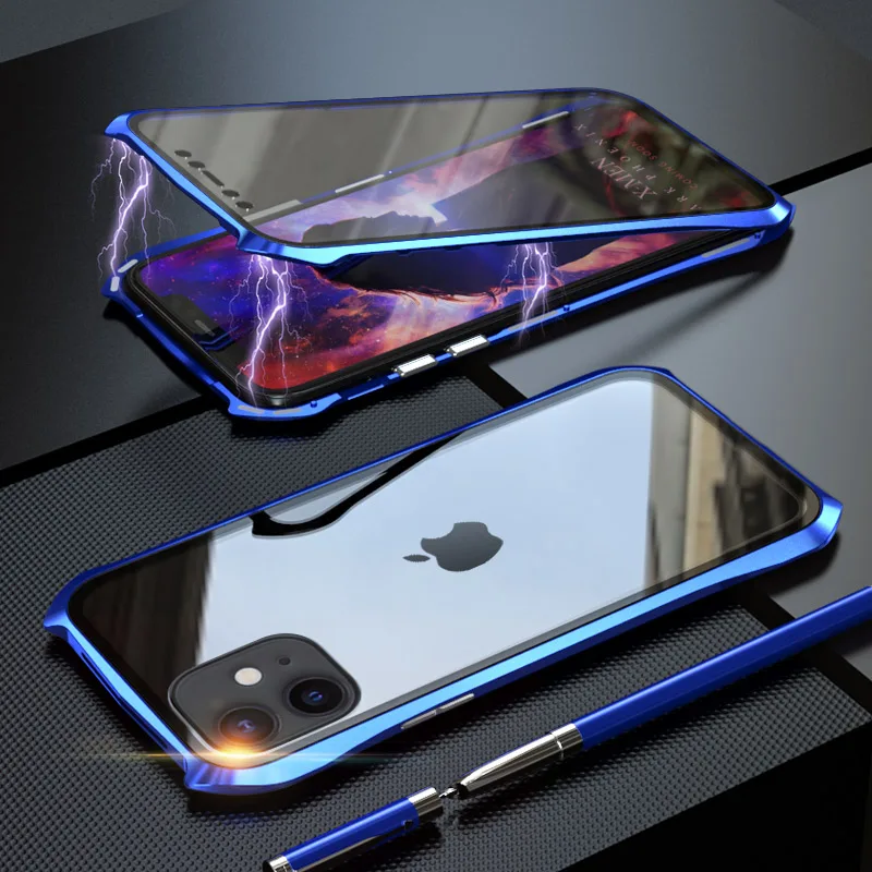 Для iPhone11 Pro Max Чехлы Магнитный чехол для iPhone 11 чехол 360 металлический чехол для телефона полное покрытие чехол для телефона iPhone11 Pro - Цвет: Blue