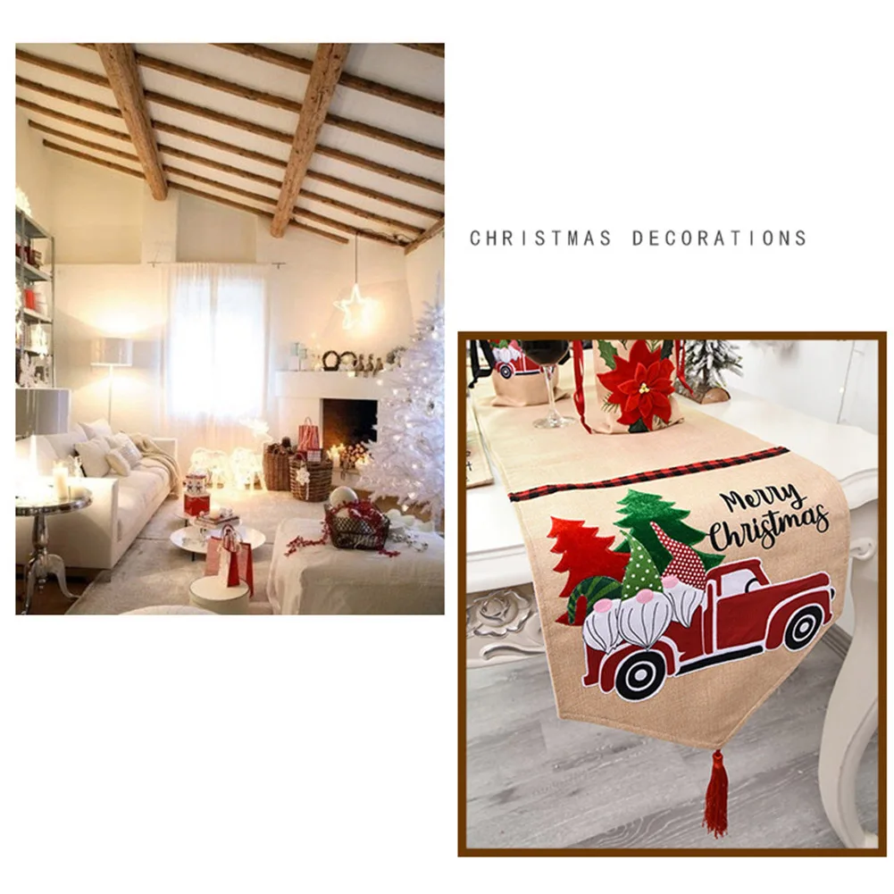 

2021 christmas decorations Xmas Car Tree Flower Tablecloth Dinner Table Runner Cover Party Holiday Decor navidad