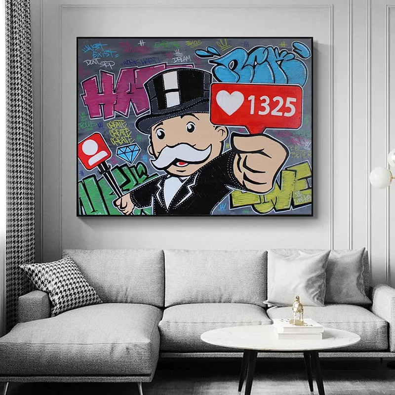

Graffiti Alec Monopolyingly Canvas Prints Picture Modular Paintings for Living Room Poster on The Wall Home Decor