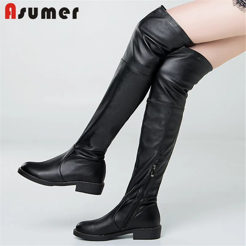 Женские облегающие сапоги стрейч ASUMER с круглым носком на молнии Осень зима