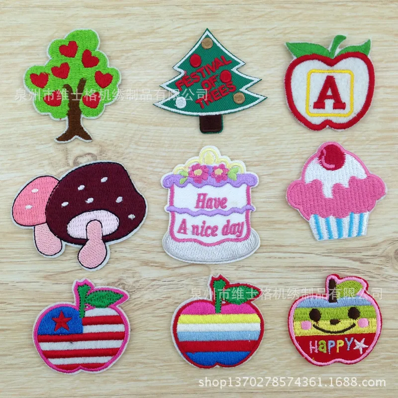 

50pcs/lot Embroidery Patch Tree Fruit Cake Mushroom Clothing Decoration Sewing Accessories Craft Diy Iron Heat Transfer Applique