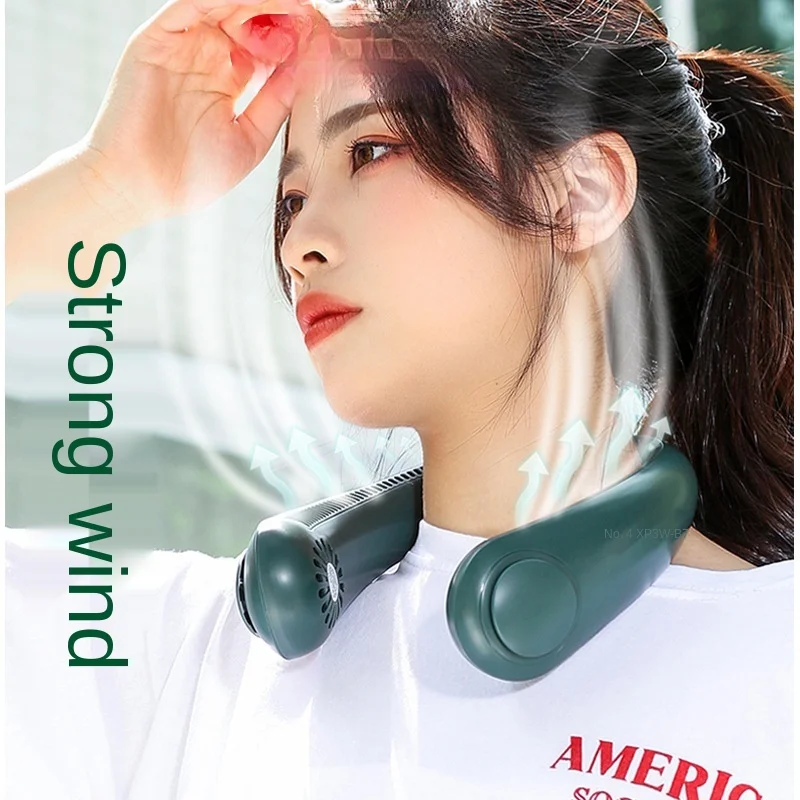 

Leafless hanging neck fan usb charging portable small fan student office sports 3 gear adjustment long battery life silent fan