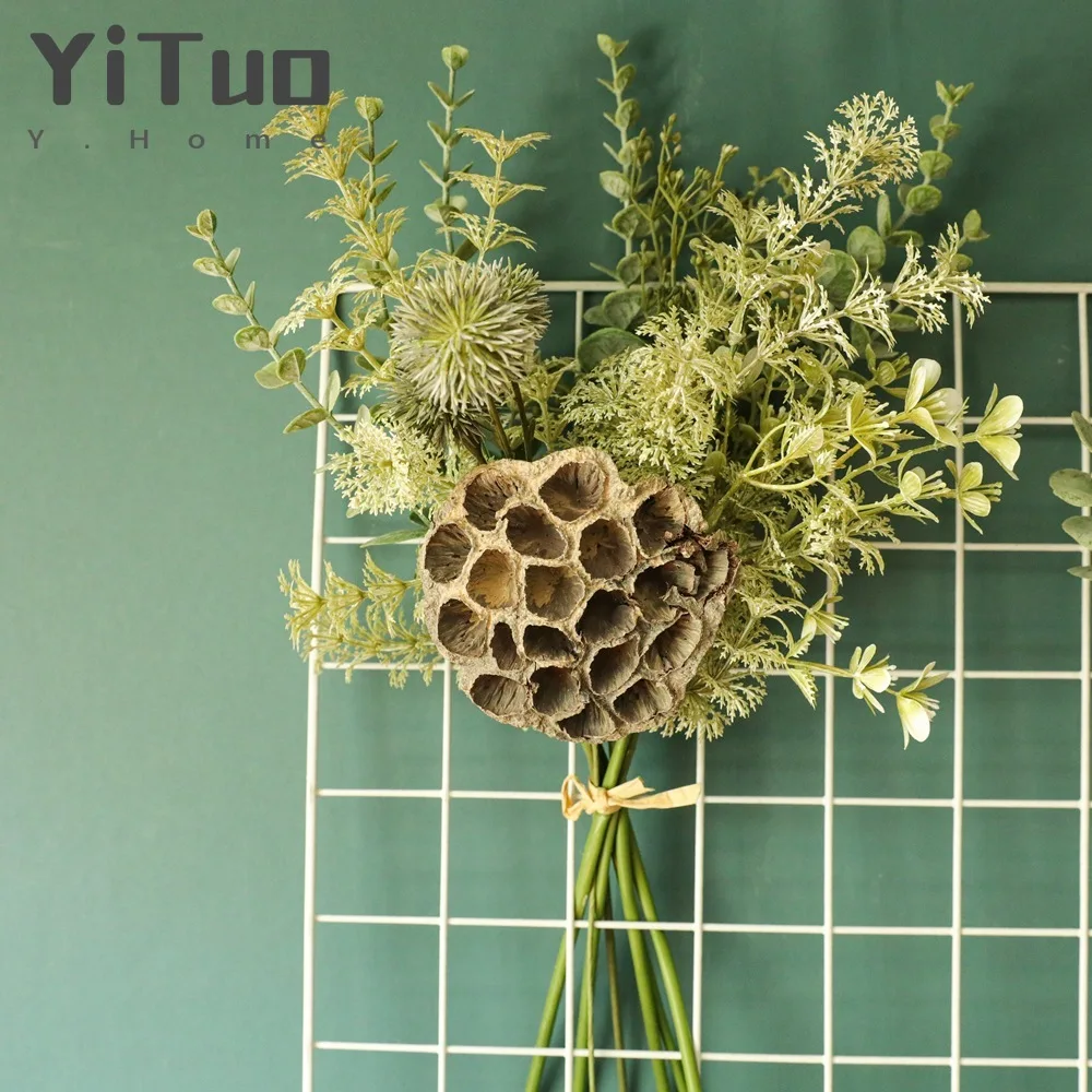 

YiTuo Wedding Simulation Flower Green Plant Lotus Dried Flower Decoration INS Wind YC1034
