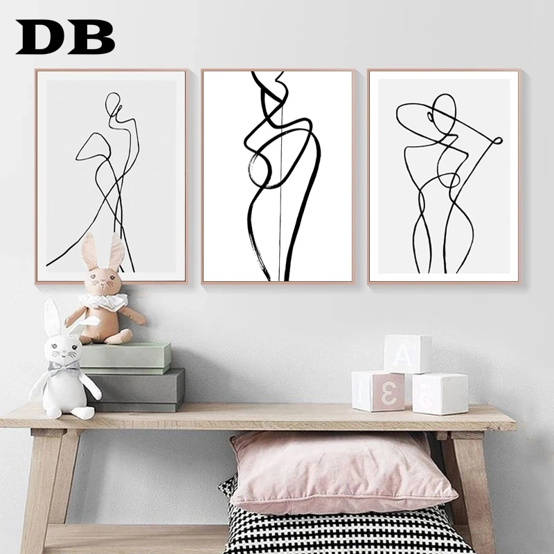 

Abstract Woman Line Wall Painting Door Plant Canvas Poster Nordic Style Character Quote Art Print Living Room Decoration Framele