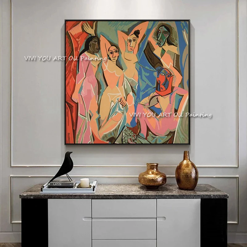 

100% Handmade Copying Picasso's Famous Painting Girls Of Yavignon Hand-painted Decorative Picture For The Living Room