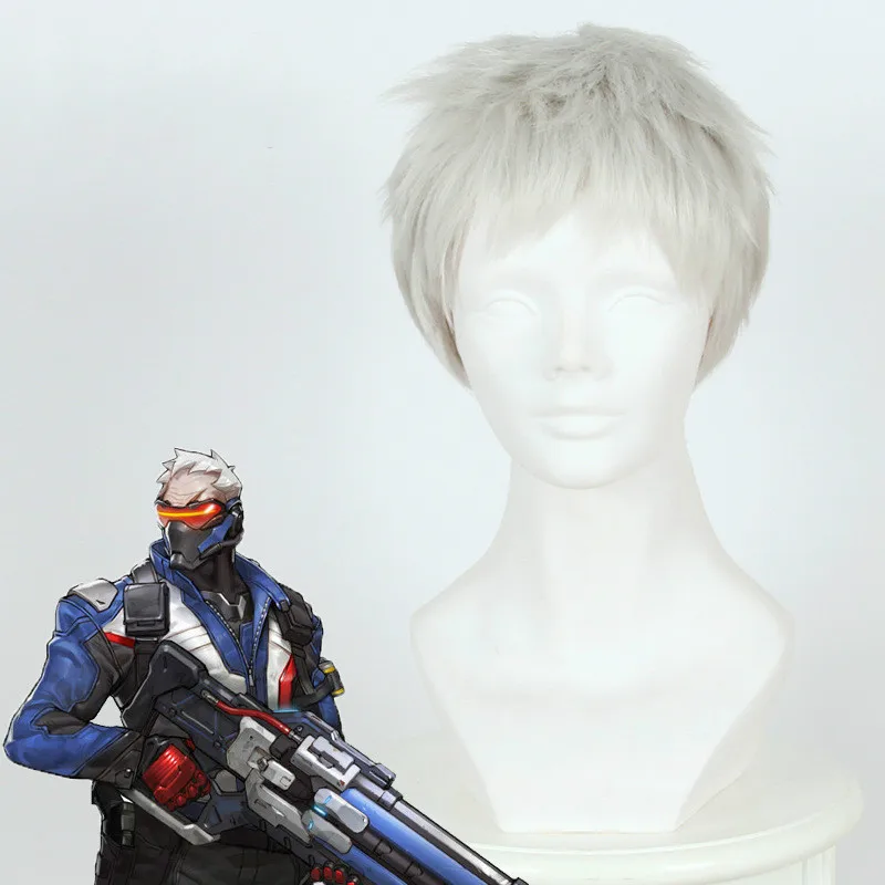 Короткие Серебристые термостойкие синтетические волосы Game OW Soldier аксессуары для