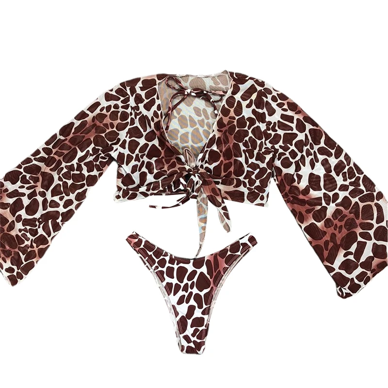 Женский купальный костюм из 3 предметов пальто с длинным рукавом цветочным