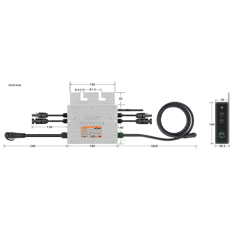 

700W Micro Solar Inverter MPPT 24/36/48V On Grid Tie Inversor Smart PV Microinverter Support 350W Solar Panel For 110V 220V AC