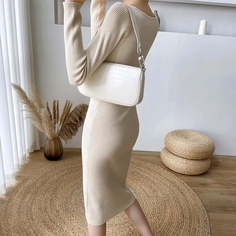 

Новинка 2021, осенне-зимнее винтажное вязаное платье в дворцовом французском стиле Хепберн, обтягивающее нижнее платье с запахом на ягодицах