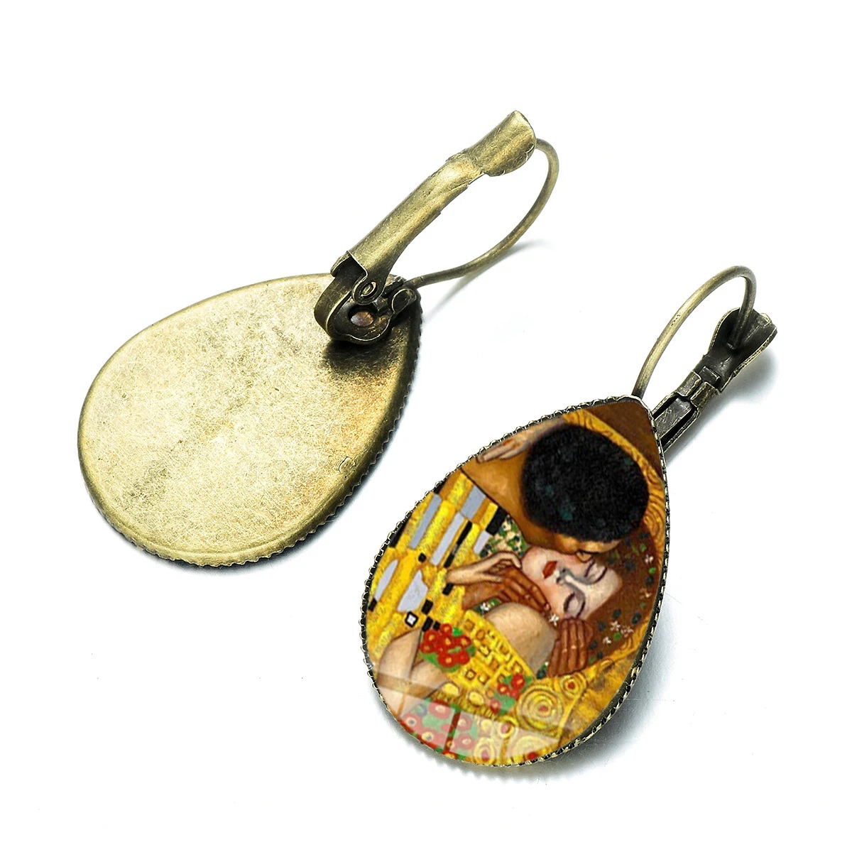 Классическая Густав Климт поцелуй серьги капли с Золотые слезы Картина Стекло