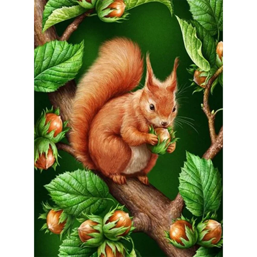 

5D DIY Diamond Painting Cross Stitch Squirrel Eating Pine Nuts Picture Square/Round Diamond Mosaic Home Decoration Gift BM138