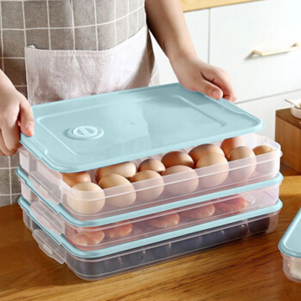 

Refrigerator Food Storage Box Dumpling Egg Freezer Containers Transparent Fresh Box With Lids Kitchen Accessories Organizer Tray