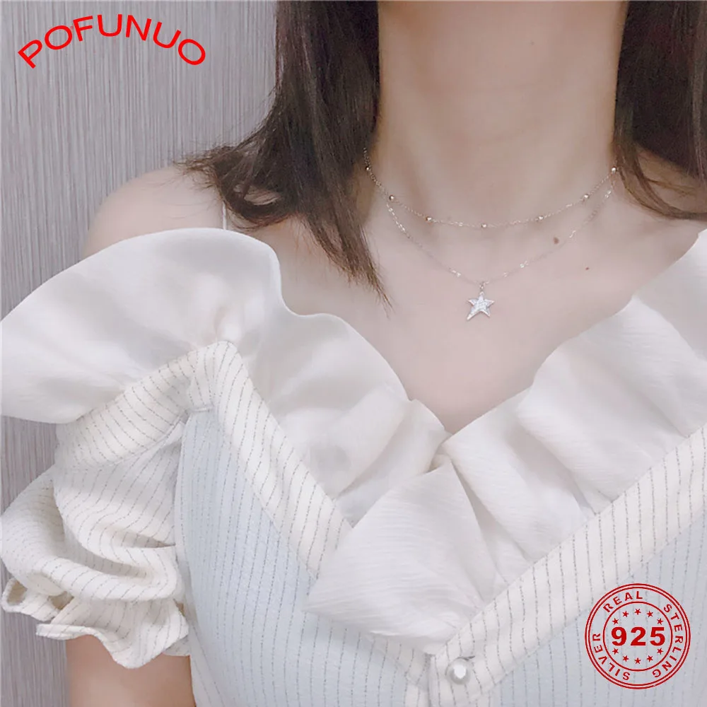 Простое Ожерелье POFUNUO из стерлингового серебра 925 пробы милые двухслойные бусины