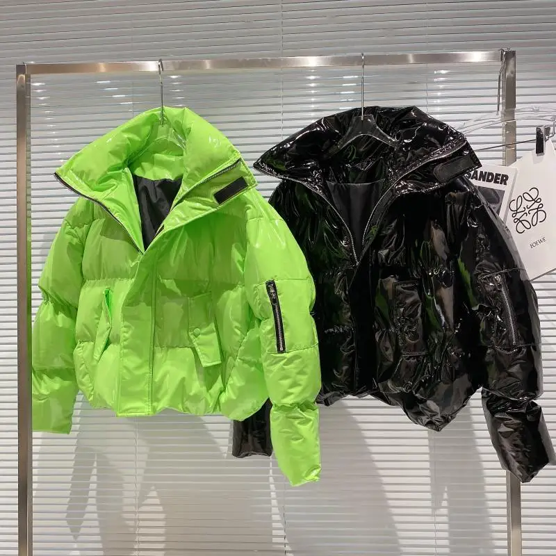 Новинка Зима 2021 нишевая цветная яркая лакированная хлопковая куртка на молнии с