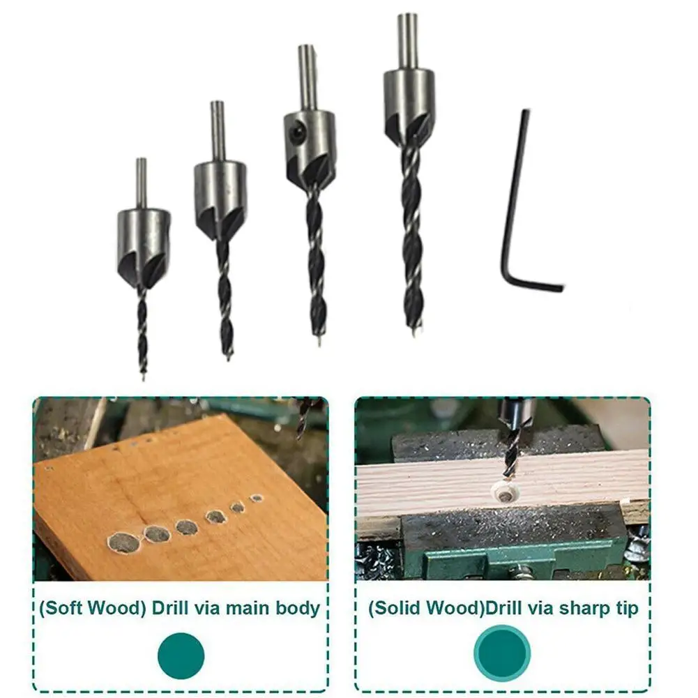 

4/7pcs Flute Three-Point Woodworking Drill Bits Countersink Household Countersunk Head Bits Drilling Tool Bit Set 3-10mm Dr V0U8