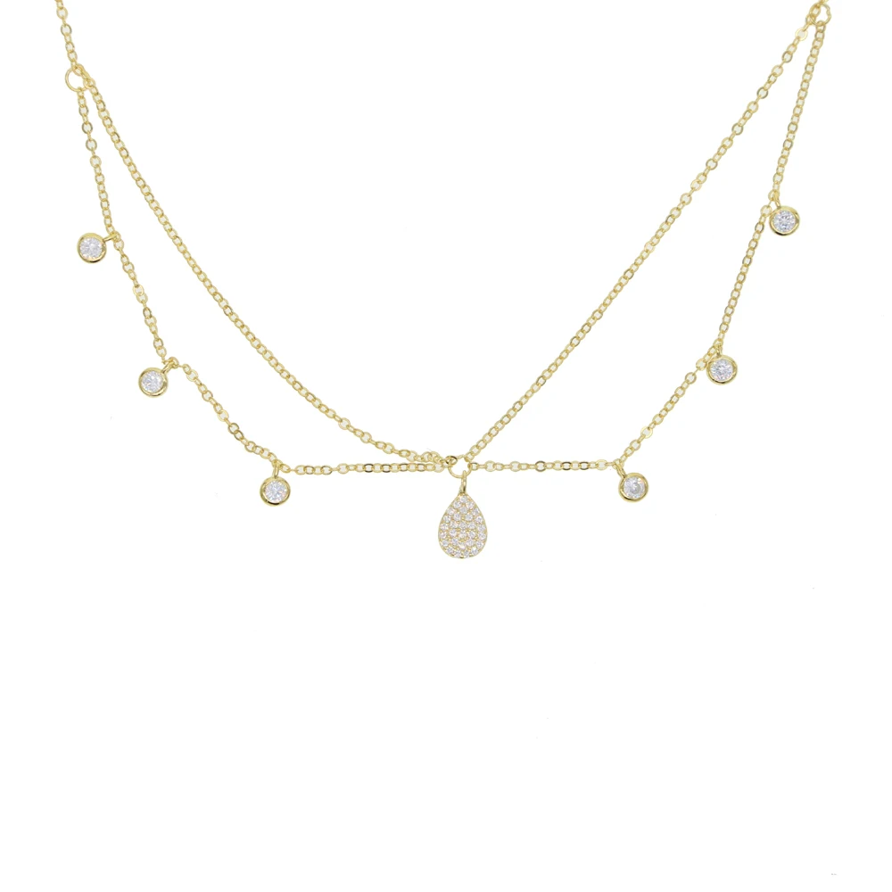 Серебряное Двухслойное колье с подвеской cz элегантное чокер в виде слезы для