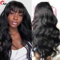 wig with bangs 30inch body wave lace front wig brazilian fringe wig human hair wigs with bangs for black women full machine wig