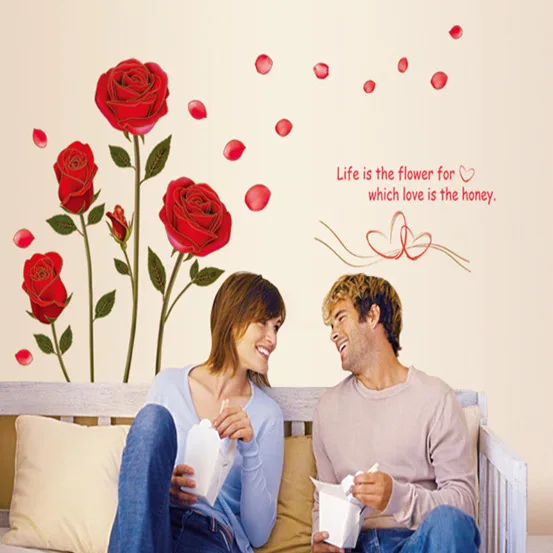 

Free Shipping Phnom Penh rose wall sticker living room bedroom TV background wall decoration environmental protection Removable
