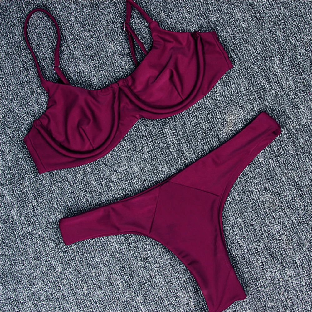 Женский купальный костюм сплошной цвет бикини на косточках Раздельный купальник