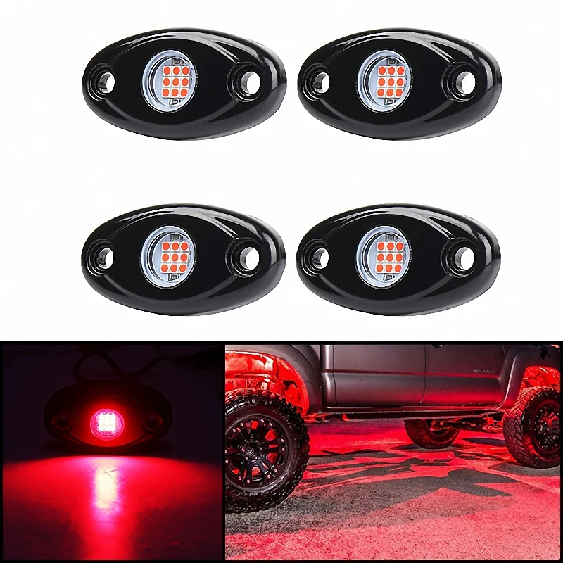 

4 Pods LED Rock Lights Kit Waterproof Underglow LED Neon Trail Rig Lights for Jeep Truck ATV Raptor Offroad Boat-Red