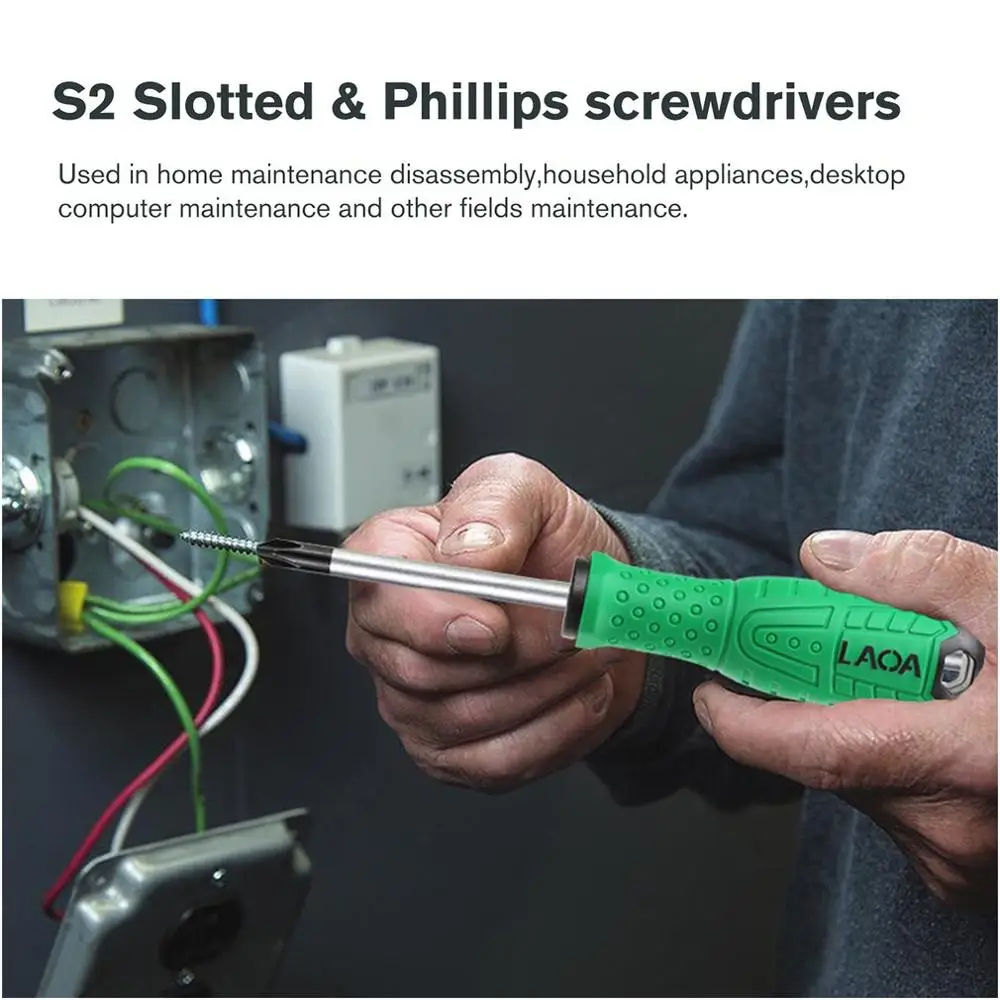 

LAOA S2 Slotted & Phillips Screwdrivers Household Hand Tools With magnetic Dual Color Handle For Home Repairing