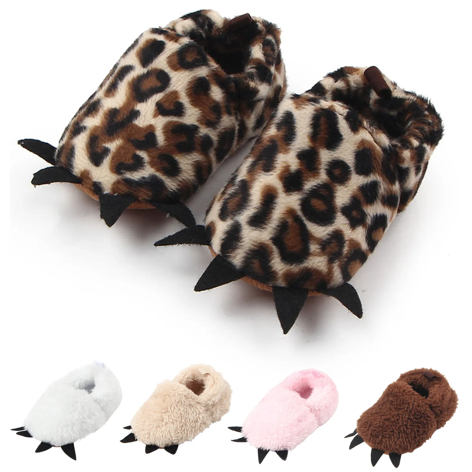 

Toddler Infant baby Leopard Soft Velvet Baby Safety Harness First Walker Plush Animal Craw Anti-slip Bottom Shoes Prewalker