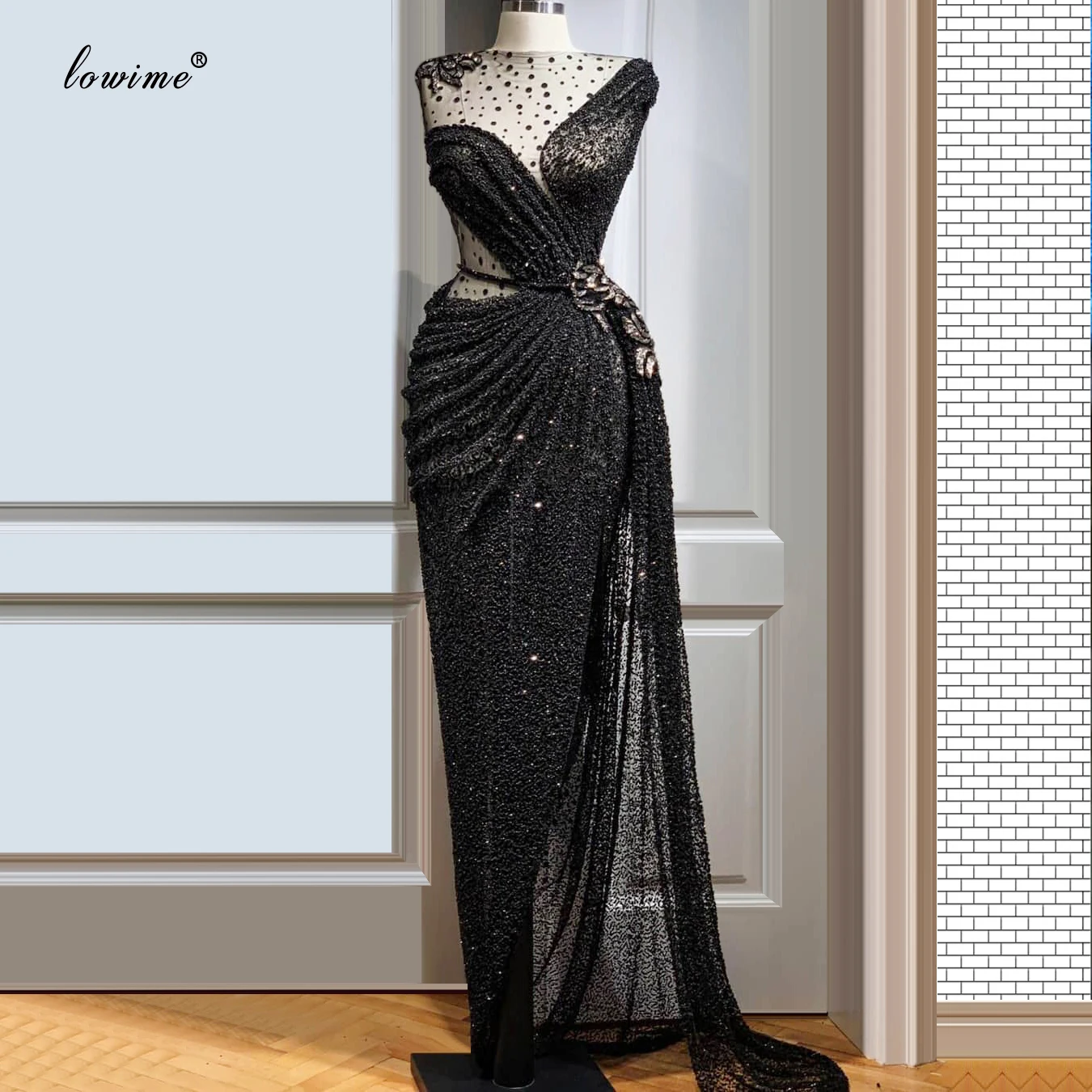 2020 черное платье для выпускного вечера с блестками длинное мусульманское без