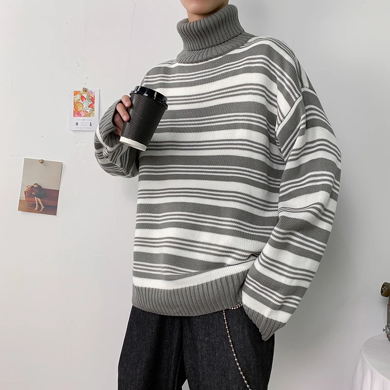 2019 осенне-зимний мужской свитер в полоску парные свитера серого/синего цвета |