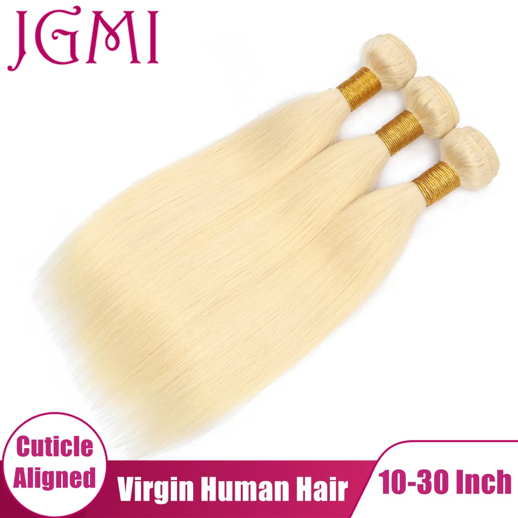 

JGMI 10-30 Inch 613 Blonde Straight Virgin Human Hair Bundles Weave Extension for Black Women Cuticle Aligned Double Weft Blond