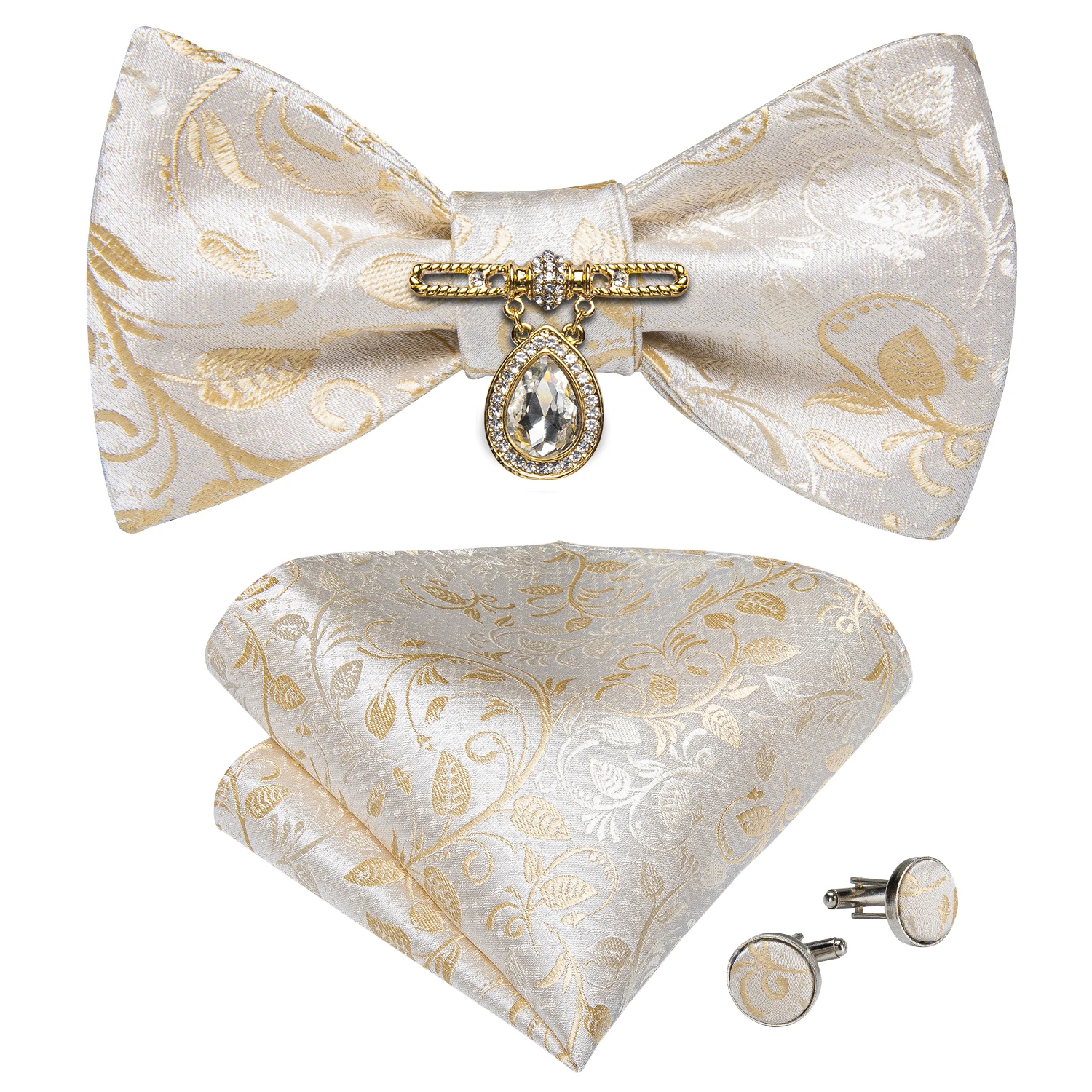 

New Arrival Mens Bow Tie Original Design Silk Self-Tie Butterfly Tie Groom Best Man Bow Tie Hanky Brooch Set For Wedding Party