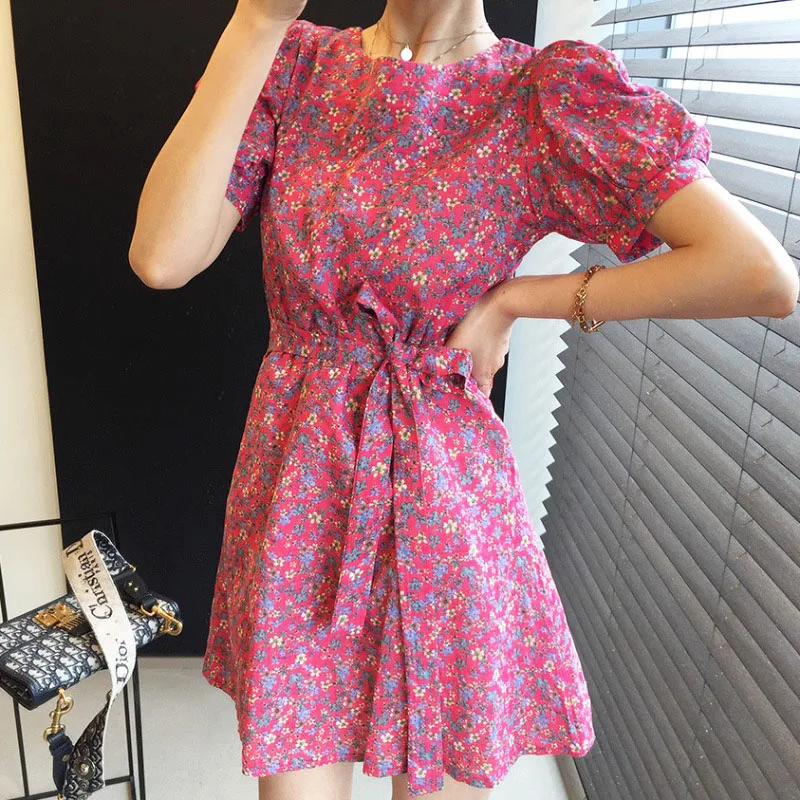 Корейский Стиль летний костюм платье с цветочным рисунком для женщин винтажный