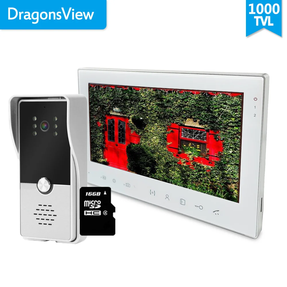 With 16GB SD Card Dragonsview видео телефон двери дверной звонок Камера Проводной Домашний домофон 7 дюймовые часы с записью времени Водонепроницаемый День ночного видения рингтоны - Цвет: With 16GB SD Card