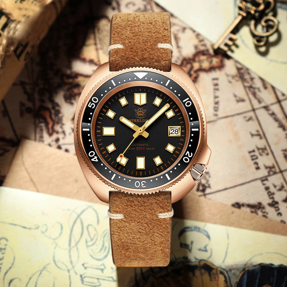 Часы STEELDIVE 1970S CuSn8 Оловянное керамическое кольцо бронза 200 м часы для дайвинга с