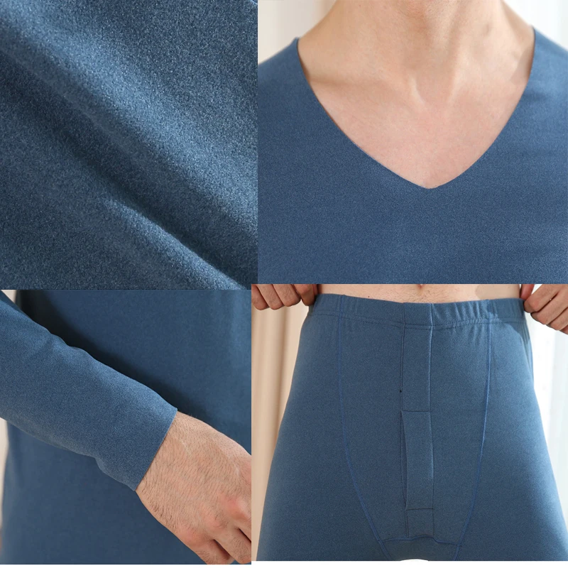 Thermal Underwear Men Winter Warm Pajama Suits Ultra-Soft Fleece Lined Male Top & Bottom Sleepwear High Stretch Long Johns Sets