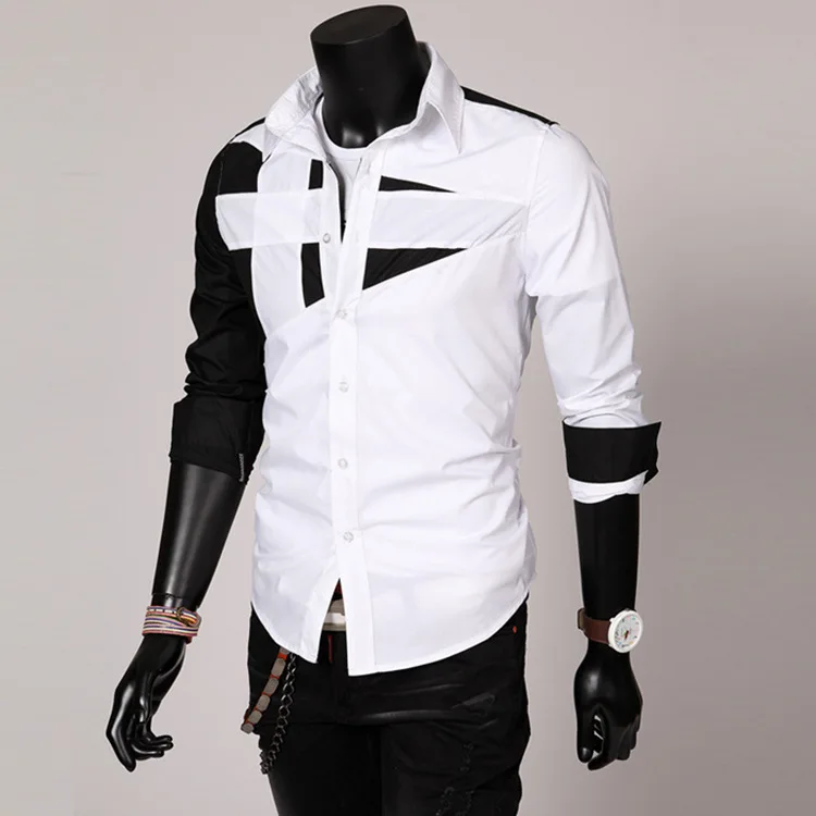 

Male color-clash European and American false model long sleeves casual summer fashion shirt size mens shirt