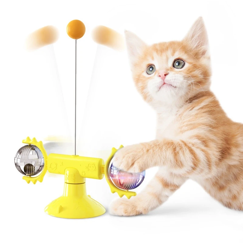 

Pet Cat Toy Turntable Suction Spring Kitten Toy Windmill Kitten Feather Wand Puzzle Pet Cat Training Interactive Supplies