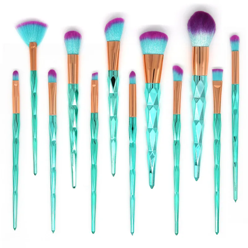 Новинка 12 шт. Кисть для макияжа с алмазной ручкой Голубое озеро тени век набор