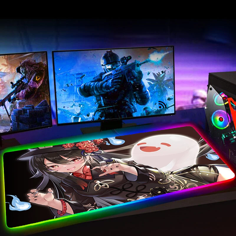 Rgb Hu Tao Genshin ударопрочный коврик для мыши 90X35 Kawaii компьютерные игровые аксессуары L