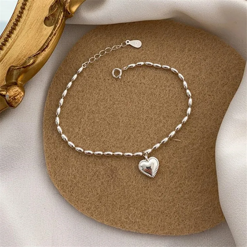 

925 Sterling Silver Heart Charm Bracelet &Bangle For Women Girls Party Bohemian Beach Jewelry SL198