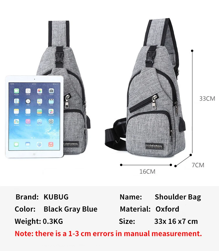 Мужская нагрудная сумка с USB-зарядкой и защитой от кражи |