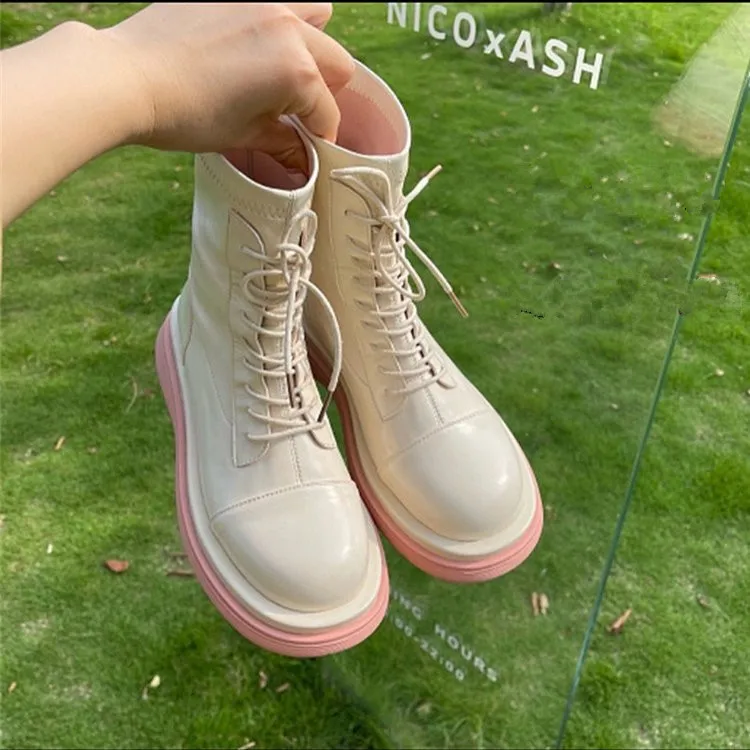 

Ботинки-мартинсы на шнуровке, Осенние новые модные Универсальные короткие ботинки на толстой подошве, женские ботинки в британском стиле