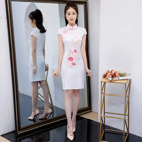 

New improved short cheongsam dress summer girl retro slim Chinese style cheongsam