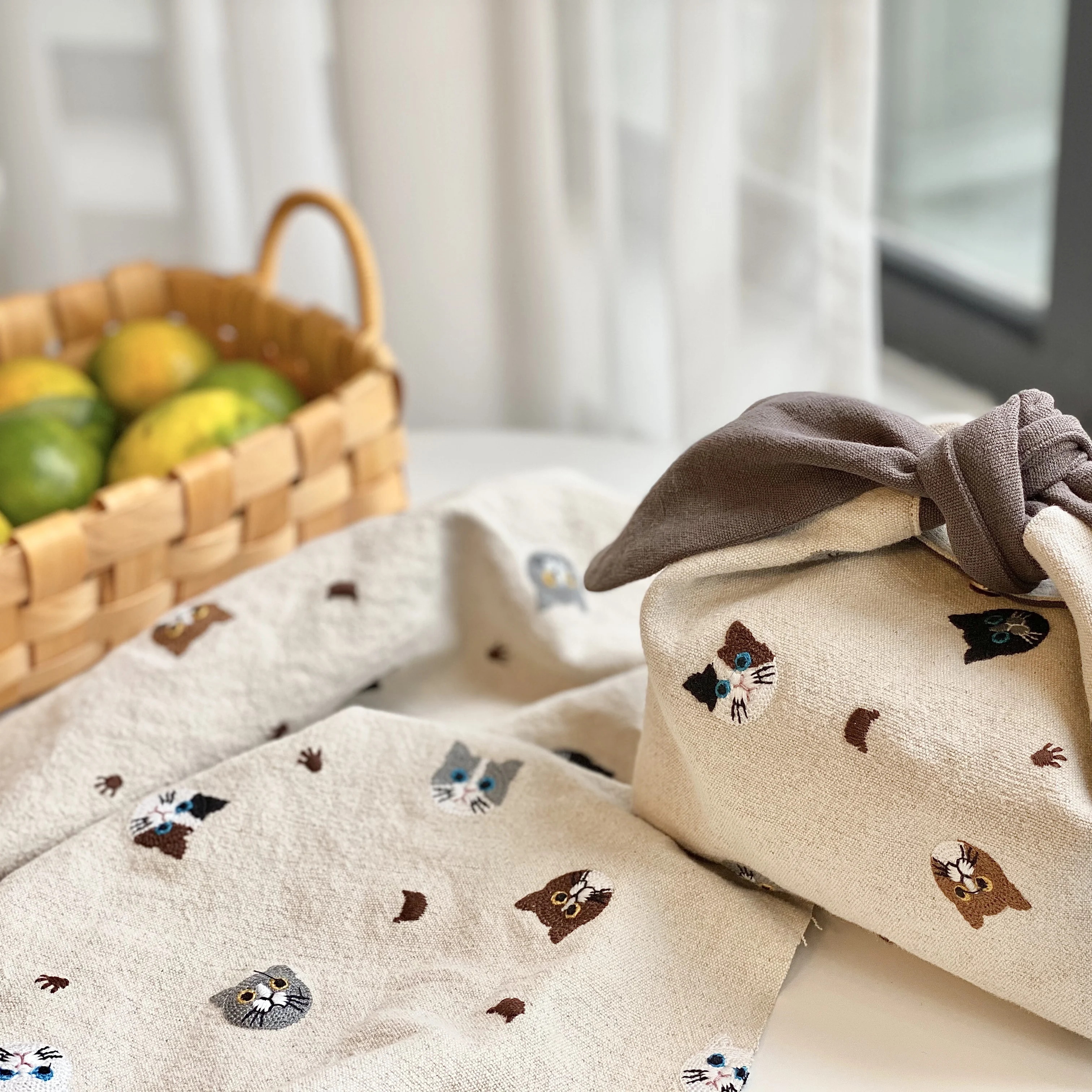 Жаккардовая ткань с вышивкой кошки хлопчатобумажная и льняная сделай сам