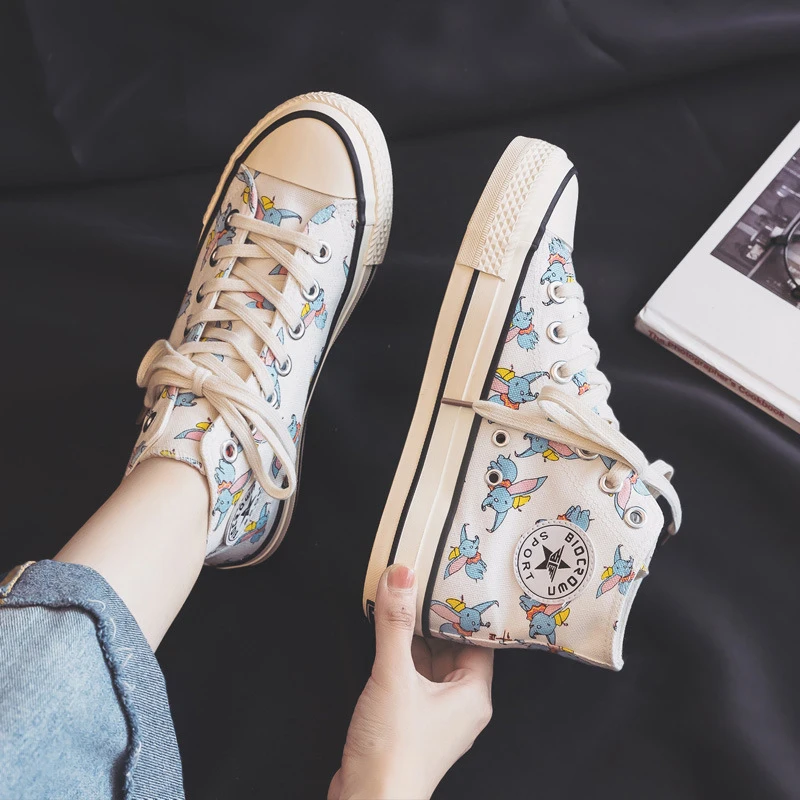 

New song card Summer 2021 New Women's Canvas Shoes For big ears small flying elephants girls sneakers Graffiti vulcanized shoes
