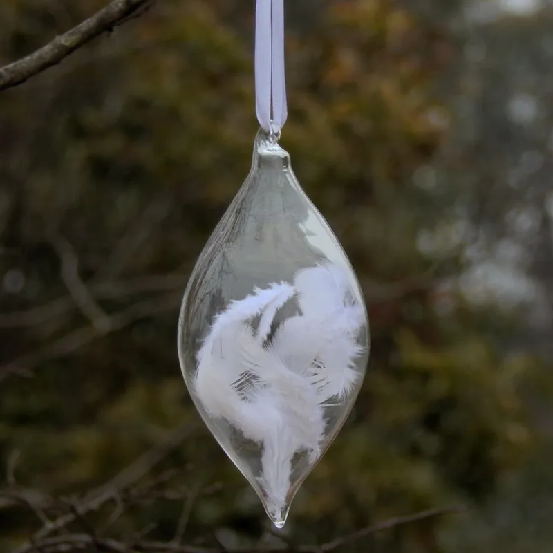 

2pcs/pack 8*16cm Inner Feather Transparent Glass Pendant Hotel School Window Wedding Decoration Creative Two Pointed Hanger