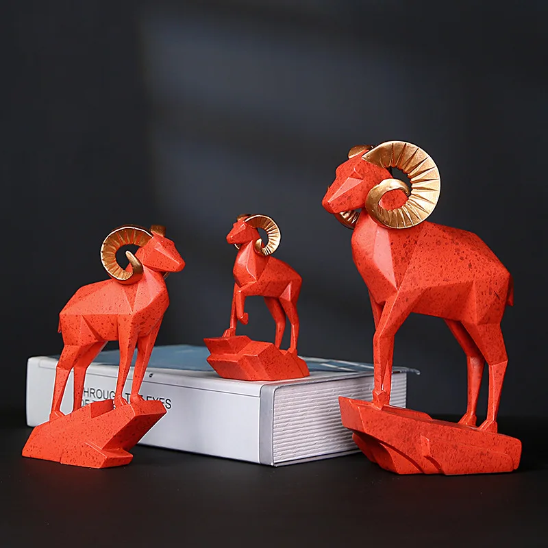 

Home Decor Creative Resin Craft Sheep Ornaments Geometric Origami Jewelry Figurines Living Room Wine Rack Decoration Furnishing