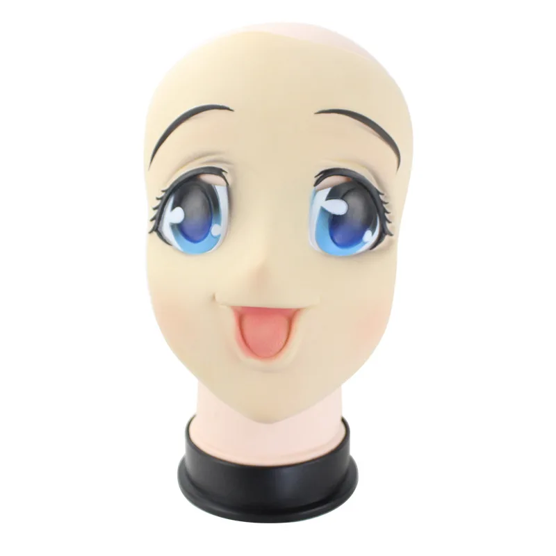 עיניים גדולות ילדה חצי ראש לטקס מסכת Kigurumi מסכת cartoon קוספליי יפני אנימה תפקיד לוליטה מסכת Crossdress בובה